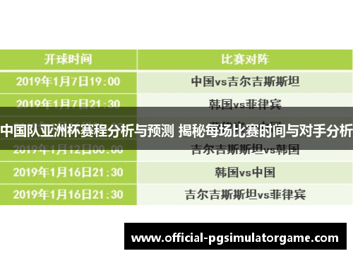 中国队亚洲杯赛程分析与预测 揭秘每场比赛时间与对手分析 中国队亚洲杯赛程分析与预测 揭秘每场比赛时间与对手分析